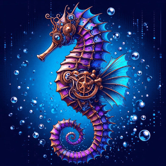 Drawing of a colorful seahorse